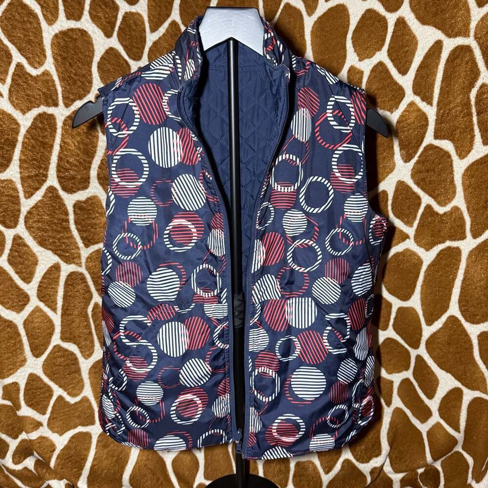 Active Studio Reversible Quilted Puffer Vest Navy Geometric Print